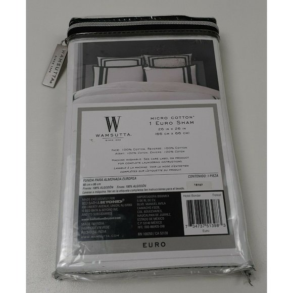 Wamsutta Hotel Border Micro Cotton Sham 26"x26" Euro in White/Forest Green - Picture 2 of 3